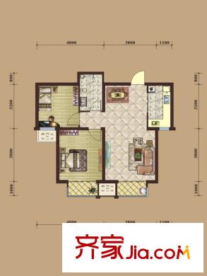 紫金嘉府C區(qū)D2戶(hù)型 2室2廳1衛(wèi)1廚