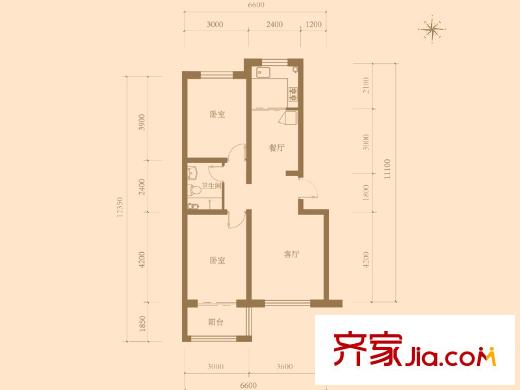 興龍生態(tài)谷A1戶型標(biāo)準(zhǔn)層2室2廳1廚1衛(wèi)77平米 2室2廳1衛(wèi)1廚