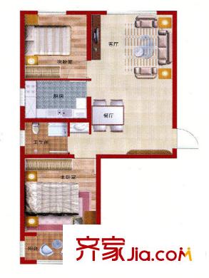 馨視界?花城7#樓80.90平方米D戶型 2室2廳1衛(wèi)1廚