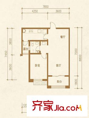 興龍生態(tài)谷48#B戶型 1室2廳1衛(wèi)1廚