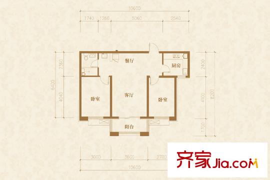 興龍生態(tài)谷東區(qū)45#樓戶型圖 2室2廳1衛(wèi)1廚