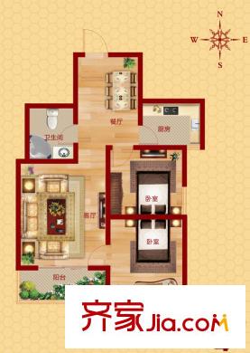 尚德佳苑B戶型 2室2廳1衛(wèi)1廚