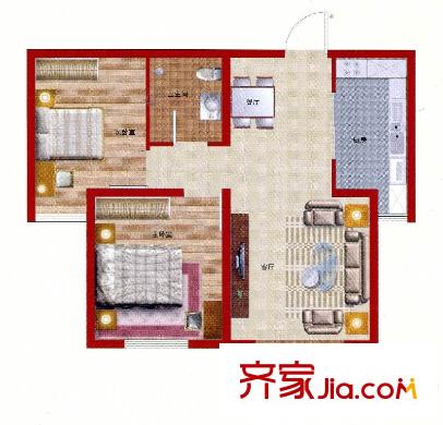 馨視界?花城B7#樓78.36平方米E戶型 2室2廳1衛(wèi)1廚