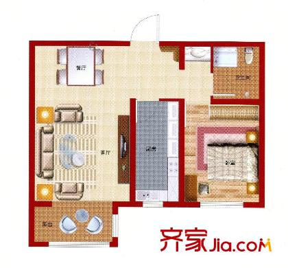 馨視界?花城B3#5#樓62.66平方米K戶型 1室2廳1衛(wèi)1廚