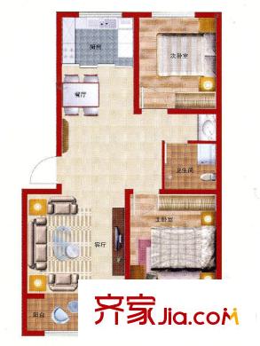 馨視界?花城7#樓88平方米F戶型 2室2廳1衛(wèi)1廚