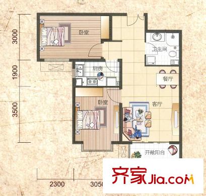 嘉慧?意境E1-2戶型 2室2廳1衛(wèi)1廚