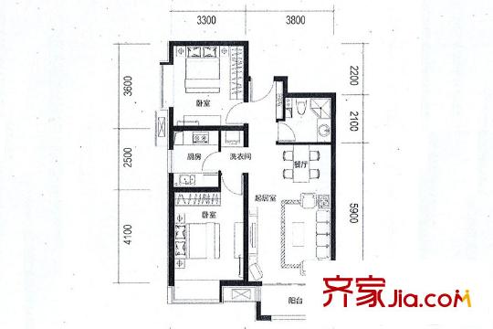 香河京漢君庭23#24#25#A2戶型 89.99平方米兩居 2室2廳1衛(wèi)1廚