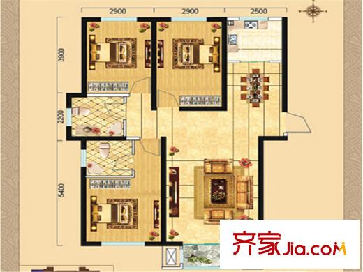 碧水藍(lán)天二期二期8號樓B戶型 2室2廳1衛(wèi)1廚