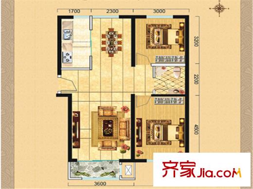 碧水藍(lán)天二期二期8號樓D戶型 1室2廳1衛(wèi)1廚