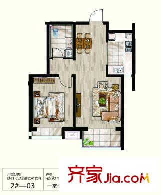 侍郎房?藕園2#樓66.8平方米03戶型 1室1廳1衛(wèi)1廚