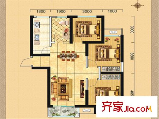 碧水藍(lán)天二期二期8號樓B'戶型 2室2廳1衛(wèi)1廚