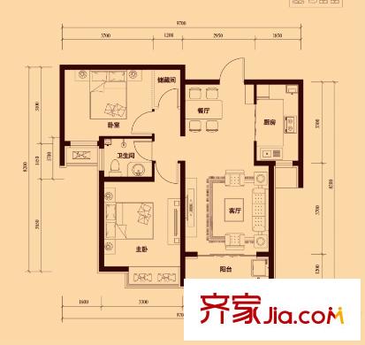 遠景?海德公園2#、4#樓B戶型 85平方米 兩居 2室2廳1衛(wèi)1廚