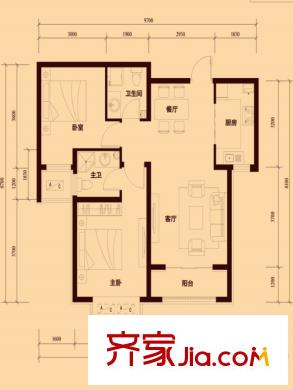遠景?海德公園3#樓E戶型 88平方米 兩居 2室2廳2衛(wèi)1廚