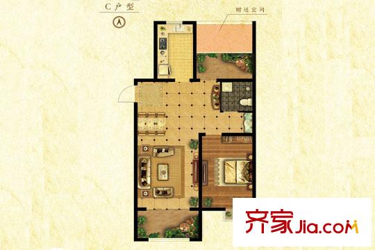 首站1#2#樓C戶型 57平方米一居 1室1廳1衛(wèi)1廚