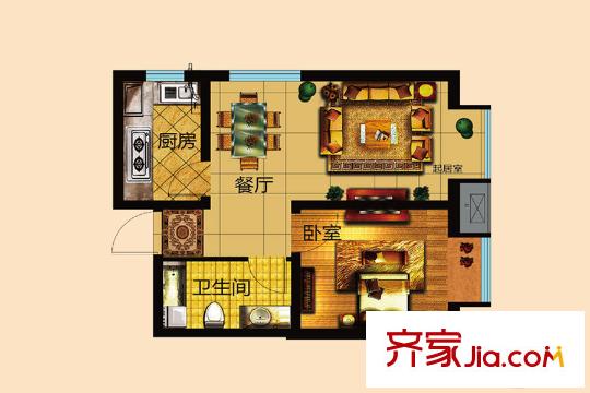 康城?瑞河蘭喬27#28#29#30#樓50.77平方米一居 1室1廳1衛(wèi)1廚