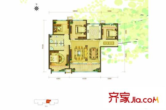公元壹平方米二期E5戶型143平方米四居 4室2廳2衛(wèi)1廚