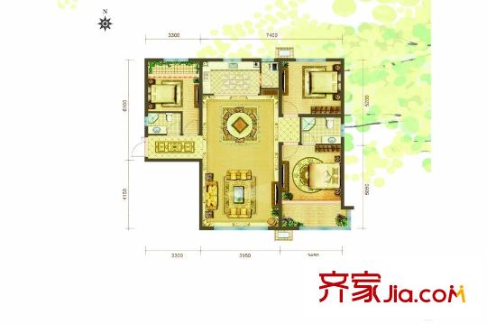 公元壹平方米二期A3戶型112平方米三居 3室2廳2衛(wèi)1廚