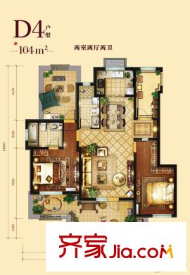 遠景?海德公園10-12#樓D4戶型104平2居 2室2廳2衛(wèi)1廚