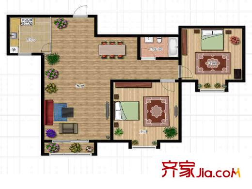 港悅金督3號(hào)樓78平米B戶型 2室1廳1衛(wèi)1廚
