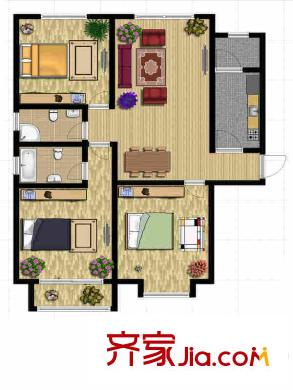 港悅金督3號樓89平米A戶型 3室2廳2衛(wèi)1廚