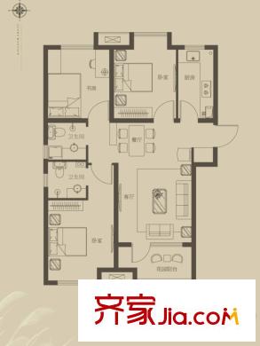 榮盛?白鷺島2#3#4#6#樓C戶(hù)型 98平米三居 3室2廳2衛(wèi)1廚