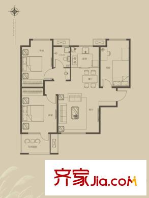 榮盛?白鷺島6#、11#、12#樓A戶型 89平方米三居 3室2廳1衛(wèi)1廚