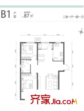 樂陶郡3#4#樓87平方米B1戶型 2室1廳1衛(wèi)1廚
