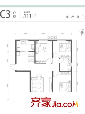 樂陶郡7#樓111平方米C3戶型 3室1廳1衛(wèi)1廚