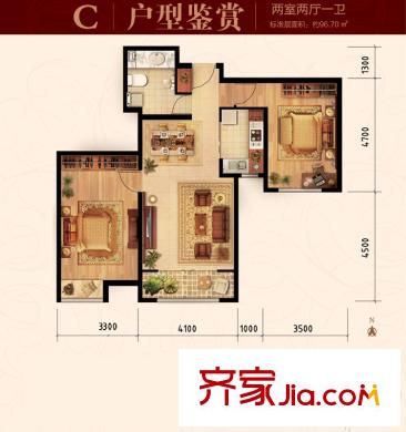 盛達(dá)鉑宮二期1#8#樓96平方米2居 2室2廳1衛(wèi)1廚