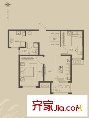 榮盛?白鷺島3#4#5#10#樓B戶型 78平方米兩居 2室2廳1衛(wèi)1廚