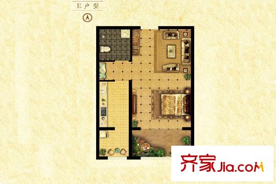 首站1#2#樓E戶型 57平方米一居 1室1廳1衛(wèi)1廚