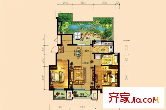 康城?瑞河蘭喬21#17#樓93.39平方米兩居 2室2廳1衛(wèi)1廚