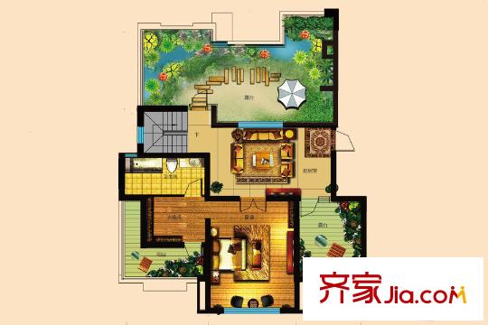 康城?瑞河蘭喬23#、24#、18#6躍層下205.22平方米兩居 1室1廳1衛(wèi)