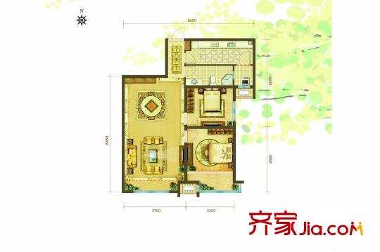 公元壹平方米二期B3戶型85平方米兩居 2室2廳1衛(wèi)1廚