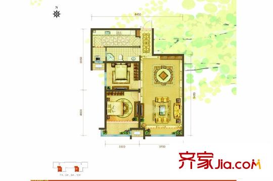 公元壹平方米二期B1戶型85平方米兩居 2室2廳1衛(wèi)1廚