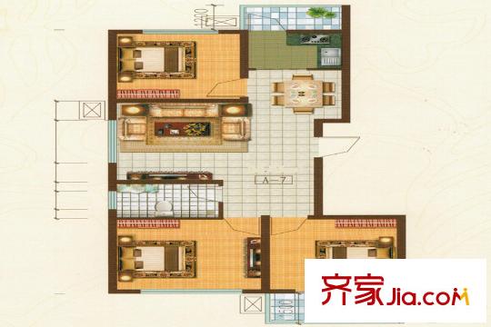 秀蓮小鎮(zhèn)3#樓 A-7戶型 100.12平方米3居 3室2廳1衛(wèi)1廚
