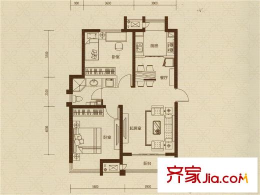 泓盛名園3#樓 94.64平方米兩居 2室2廳1衛(wèi)1廚