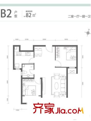 樂陶郡3#4#樓82平方米B2戶型 2室1廳1衛(wèi)1廚
