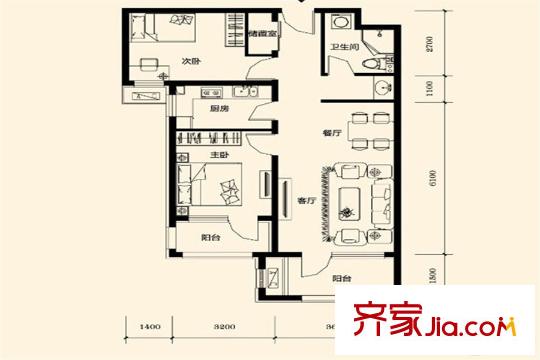 鴻坤羅納河谷GOLF墅景洋房 87平方米 2居 2室2廳1衛(wèi)1廚