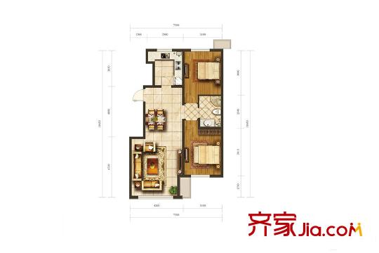 晟世?北京時代7號樓F2戶型90平方米2居 2室1廳1衛(wèi)1廚