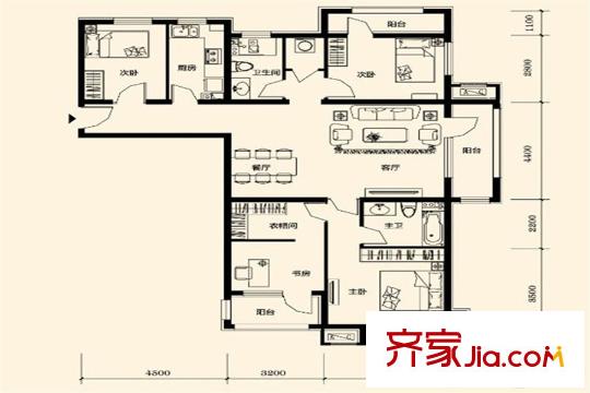 鴻坤羅納河谷GOLF墅景洋房 138平方米 4居 4室2廳2衛(wèi)1廚