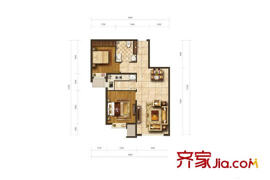 晟世?北京時代8號樓C2戶型81平方米2居 2室2廳1衛(wèi)1廚
