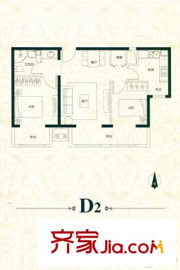 京漢?君庭9#10#樓86平方米兩居 2室2廳1衛(wèi)1廚