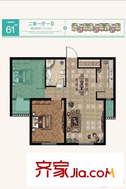 帕克先生1#樓61平米全陽兩居 2室2廳1衛(wèi)1廚