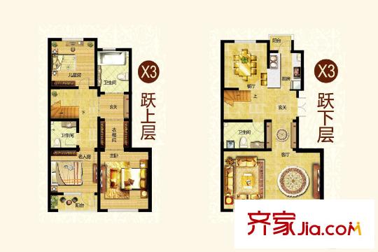 紅星國(guó)際廣場(chǎng)?西苑1#2#3#4#5#8#9#樓133-139平方米洋房X3戶型 3室2廳3衛(wèi)1廚