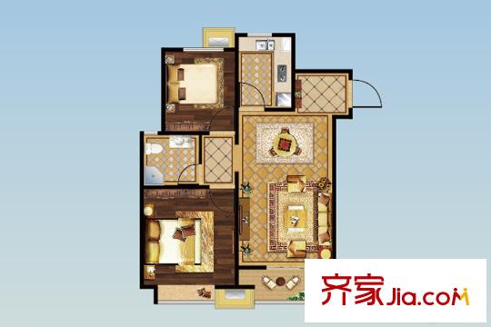 東冠?逸品龍灣2#樓C1戶型88平方米二居 2室2廳1衛(wèi)1廚