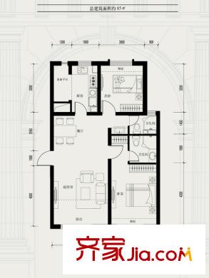 帕克先生1#、2# 、3#樓85平兩居 2室2廳2衛(wèi)1廚