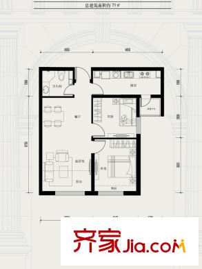 帕克先生1#、2# 、3#樓75平兩居 2室2廳1衛(wèi)1廚