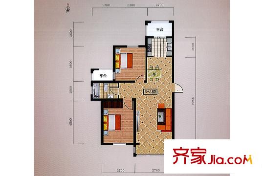 尚城國際5號樓A戶型99.1平方米 2室2廳1衛(wèi)1廚
