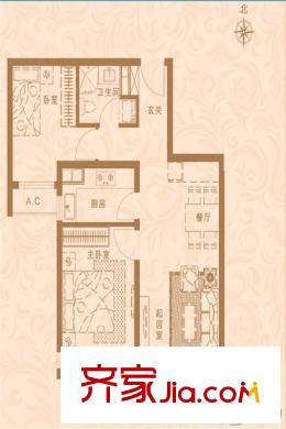 五礦萬科城高層47#48#50#52#樓 C1戶型 80平方米兩居 2室2廳1衛(wèi)1廚